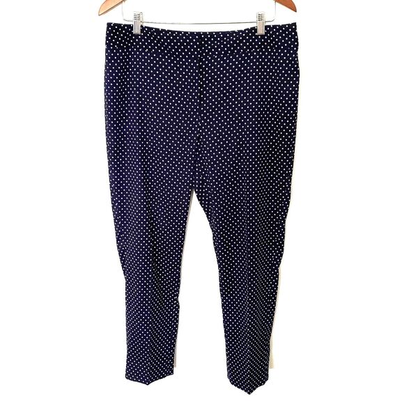Vintage Jones Studio Navy White Polka Dot Tapered Lightweight Dress Pants Sz 10 - Picture 1 of 7